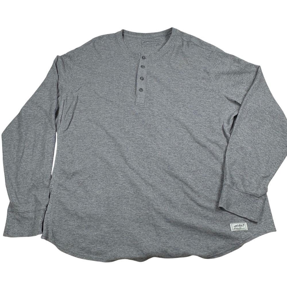 Eddie Bauer Henley Shirt Mens XXL Gray Long Sleeve Waffle Knit Cozy